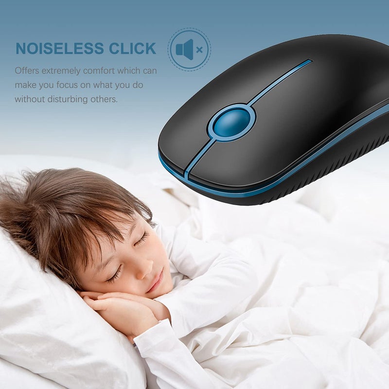 Vssoplor Wireless Mouse, 2.4G Slim Portable Computer Laptop Mouse with Nano Receiver Quiet Silent Optical Mice for Notebook, PC, Laptop, Computer-Black and Sapphire Blue - Image 2